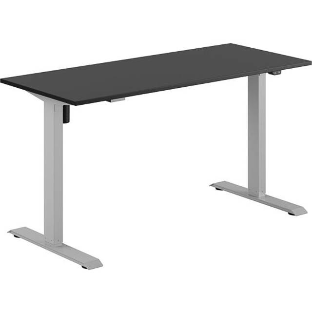 Höj och sänkbart skrivbord, 1-motorigt, grått stativ, svart bordsskiva 140x60cm
