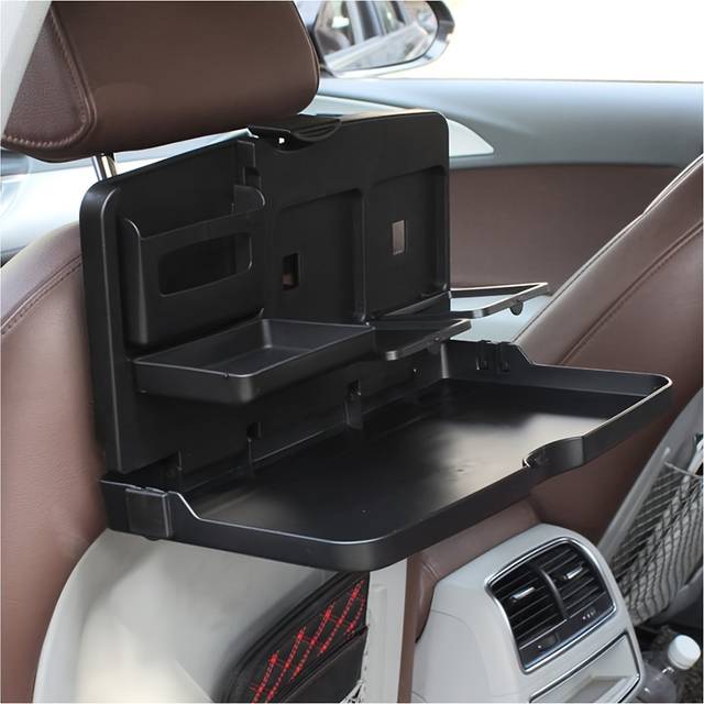 TEMU Multi-function Car Back Seat Organizer With Foldable Tray, Cup Holders, And Phone Slot - Universal Material Stand For Food, Drink, And Accessories - Easy Install Vehicle Storage Solution