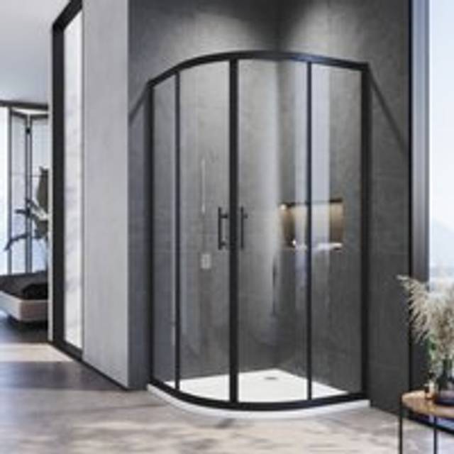 Elegant - Quadrant Shower Enclosure Black Frame 6mm Tempered Sliding Glass Cubicle Door 800 x 800 mm