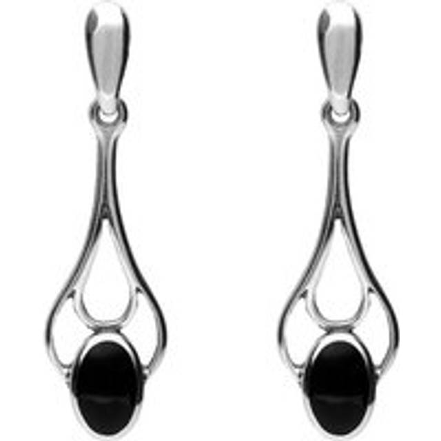 Sterling Silver Whitby Jet Spoon Drop Earrings