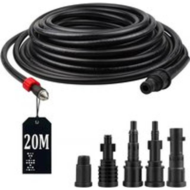 AlwaysH 20m Hose for High Pressure Washer 5 adapters 180 bar 60°C, pipe cleaning kit for Kärcher Lavor, Interpump, Bosch high pressure cleaner, Pipe