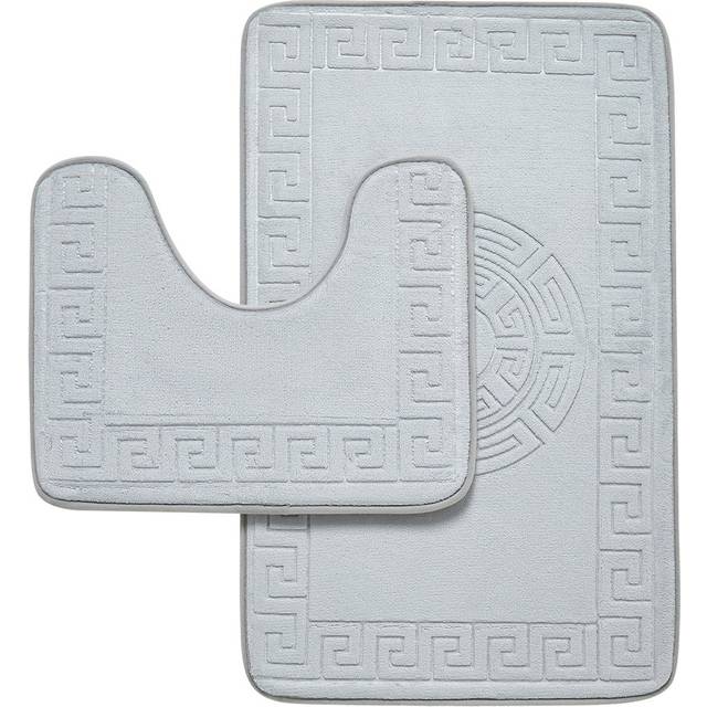 Greek Border Embossed Memory Foam Bath Mat Set Assorted Colours
