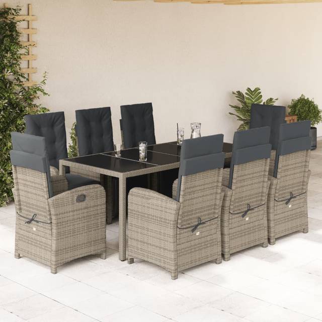 Rectangular 8 - Person 190cm Long Dining Set with Cushions - Black (8)