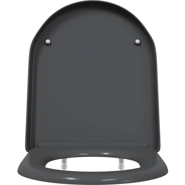 Grey Plastic Standard Adjustable Armrests Toilet Seat Oval - Anthracite (36cm W X 46cm D)