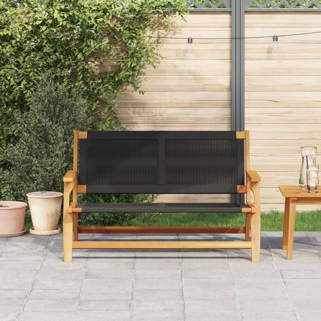 Beige Wood, Rope Medium Ergonomic Outdoor Bench Rectangular - Black