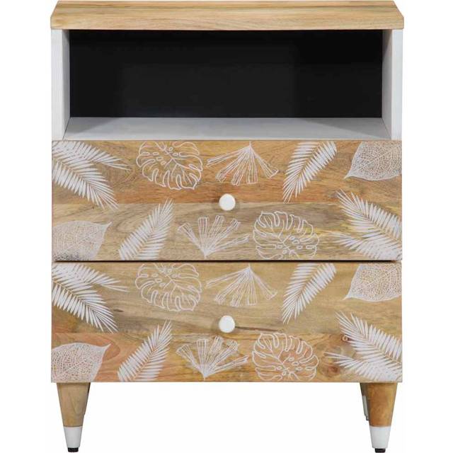 Bedside Cabinet 50X33x60 Cm Solid Wood Mango - Brown;White (60cm H X 50cm W X 33cm D)