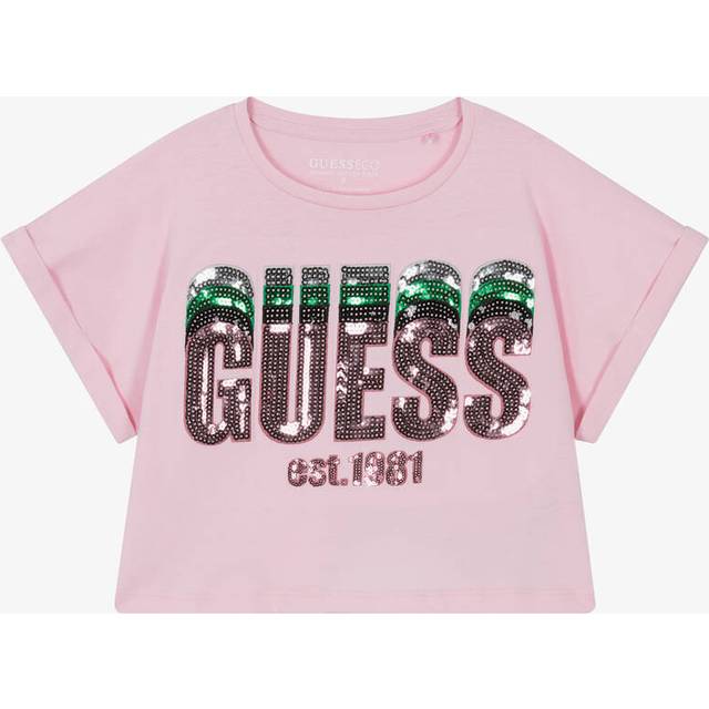 Guess Junior Girls Pink Cotton Sequin Boxy T-Shirt - 10 year