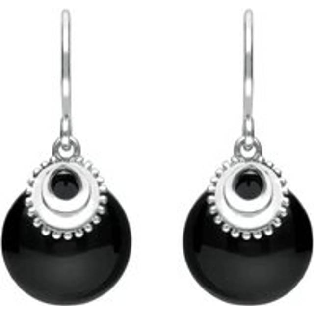 Sterling Silver Whitby Jet Button Cap Drop Earrings - Option1 Value Silver