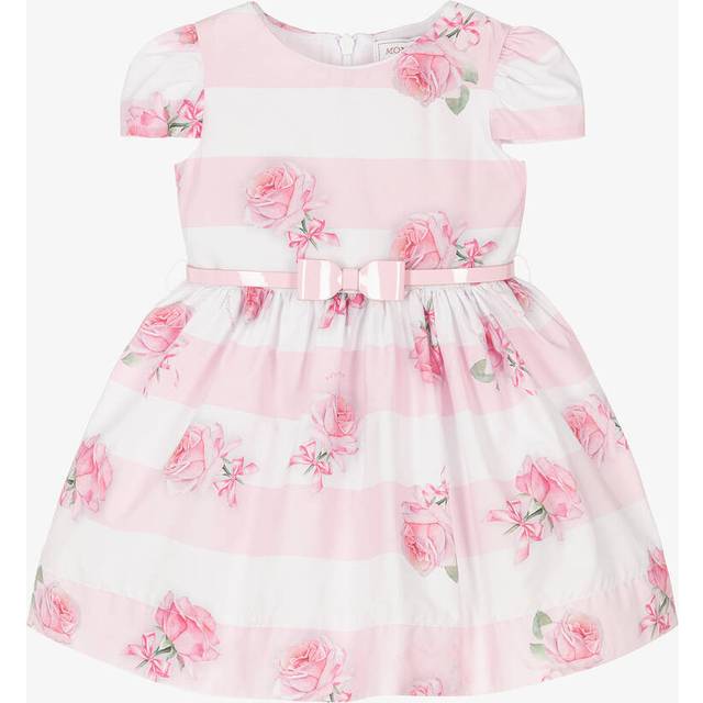 Monnalisa Girls Pink & White Striped Cotton Dress - 12 month