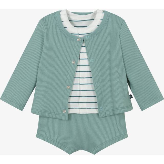 Three-Piece Birth Set in Cotton and T-Shirt - Green + White - 3M (60CM)