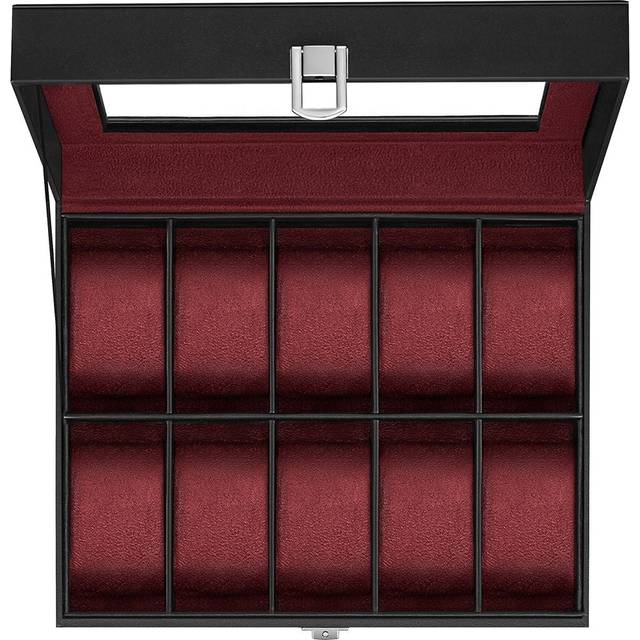 Watch Display Box with Removable Watch Pillows, Black + Wine Red