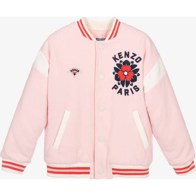 Kenzo Kids Girls Pink Wool Floral Logo Varsity Jacket - 4 year
