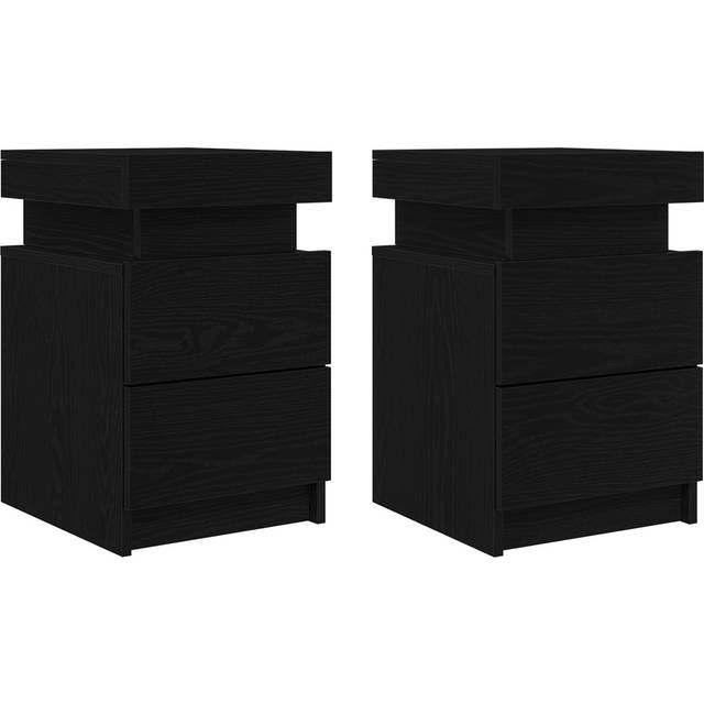 Bedside Cabinet Set Of 2 Black Oak Engineered Wood Standard (55cm H X 35cm W X 39cm D)