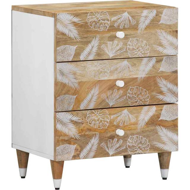 Bedside Cabinet 50X33x60 Cm Solid Wood Mango - Brown;White (60cm H X 50cm W X 33cm D)