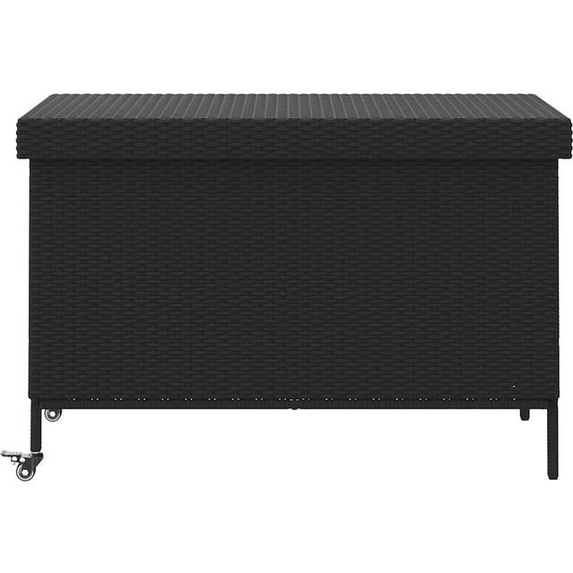 Garden Storage Box With Wheels 110X55x73 Cm Poly Rattan - Black (73cm H X 110cm W X 55cm D)