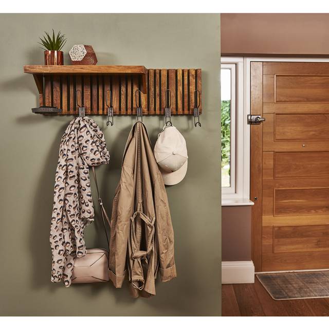 Agile Coat Hook w Shelf - Brown (27cm H X 80cm W X 29cm D)