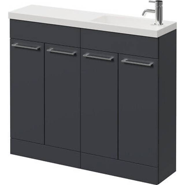 Napoli Combination Floor Standing Vanity Unit with Slimline 1 Tap Hole Round Basin and 4 Doors with Chrome Handles | Gloss Grey | MDP | 1000mm