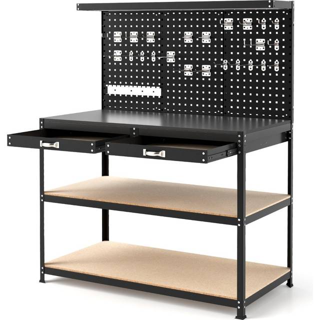 121 x 61 CM Workbench with 3 PCS Pegboard and Drawer-Black