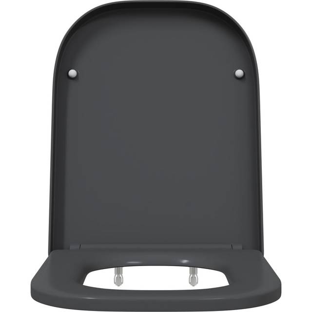 Grey Plastic Standard Adjustable Armrests Toilet Seat Oval - Anthracite (35cm W X 44.8cm D)