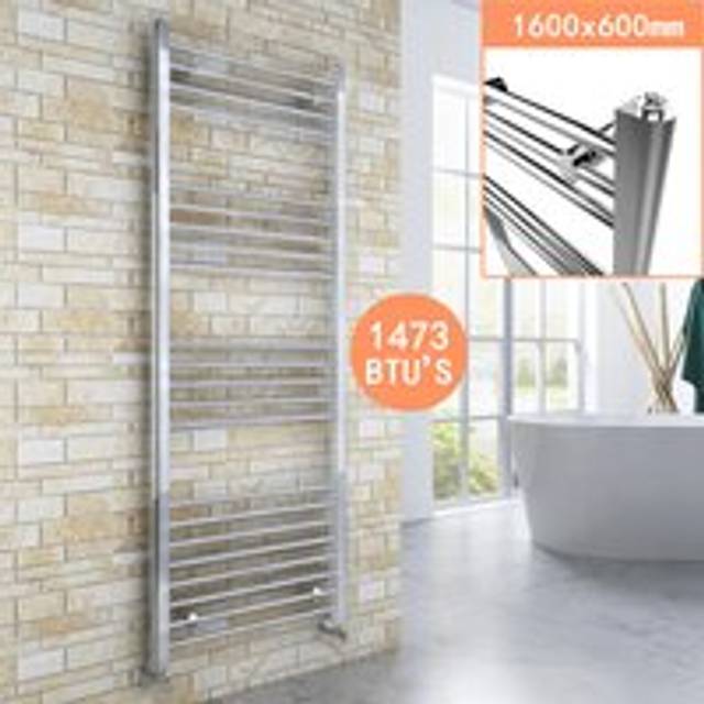 Elegant - 1600 x 600 mm Straight Towel Rail Radiator Bathroom Heated Towel Radiator + Anthracite Thermostatic Radiator Valves