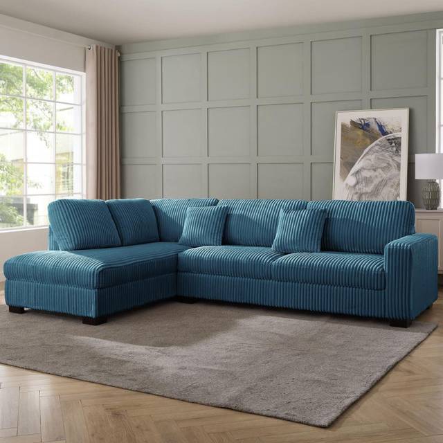 Tristan Corner Sofa - Blue Teddy (91cm H X 308cm W X 207cm D)