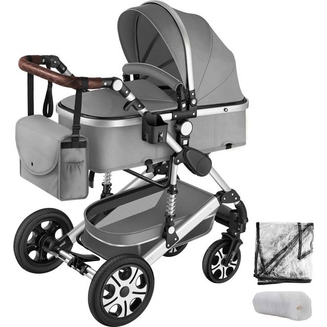 Foldable 5 Point Harness Pram - Grey, Grey