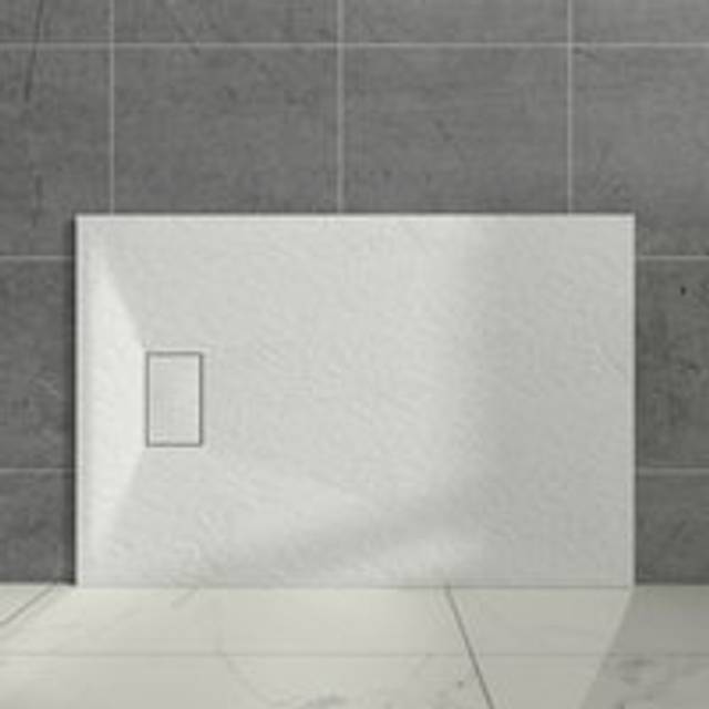 Aquariss - White Rectangular Shower Tray Slate Effect smc Slip-Resistant Shower Base for Enclosures 1200x800mm with Waste