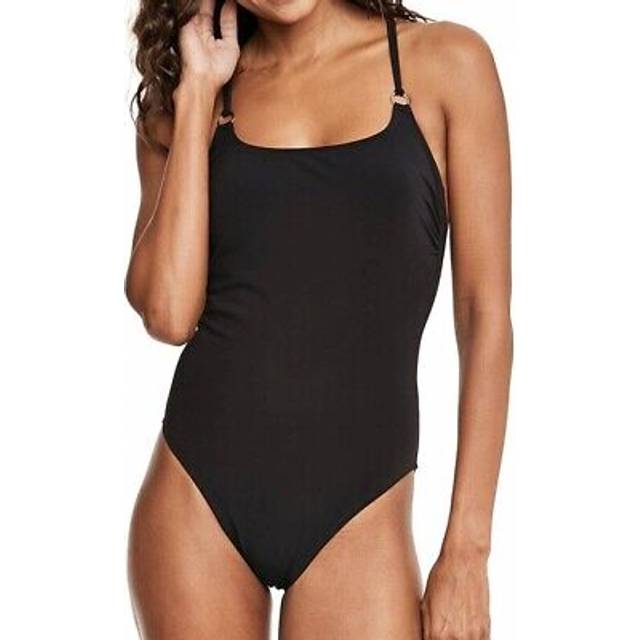 Figleaves icon palma swimsuit black size 10 non wired padded strappy back