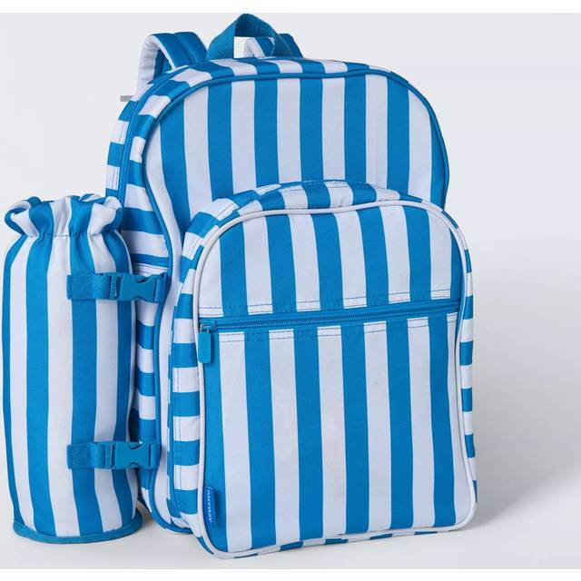 John Lewis Striped 2 Person Filled Picnic Cooler Backpack Bag, 15L, Azure