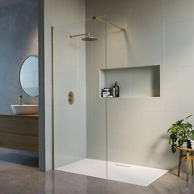 1000mm Brushed Brass Shower Screen for Wet Room & Walk In Shower - Corvus