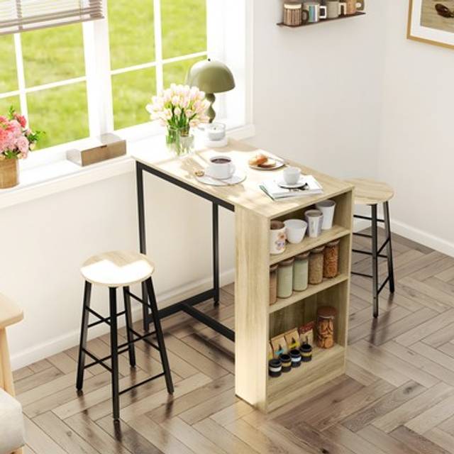 Barbords set + 2 Barstolar med Förvaring – 91 x 49 x 91 cm, Ek Industriell Design