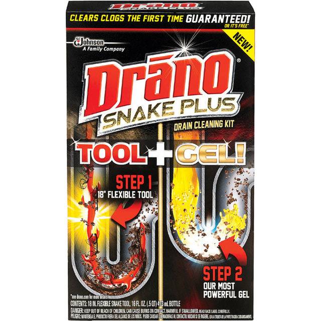 Drano Gel Drain Clog Remover and Cleaner 16oz and Snake Plus Tool 23 inches  Unclogs tough blockages  Commercial Line