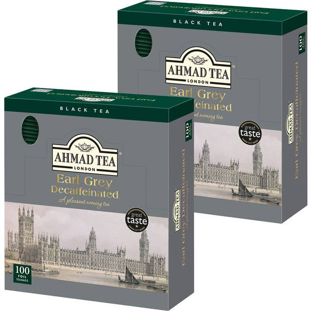 AHMAD TEA Decaf Earl Gray Tea Bags of 100 Type Individually x 2 [Caffeine-less Wrapped]