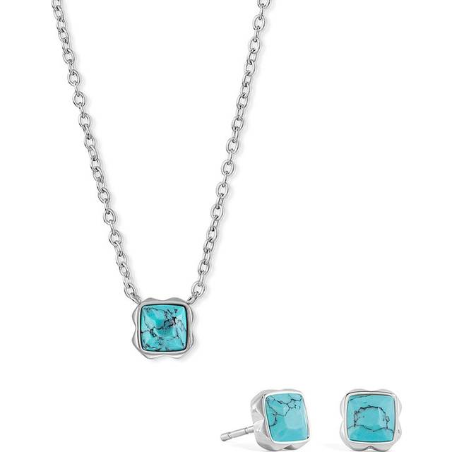 COEUR DE LION Semi-Precious Stone Pendant Necklace and Stud Earring Set, Silver