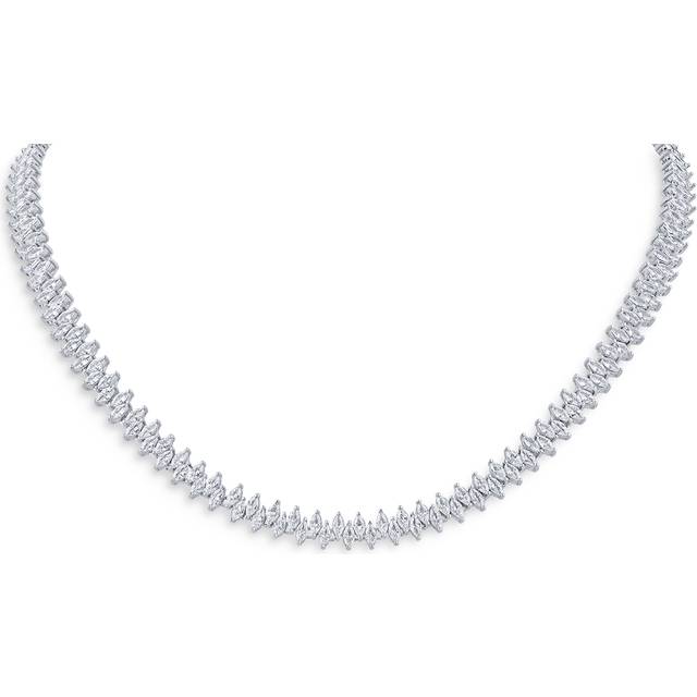 Kenneth Jay Lane Alternating Marquise Cut Cubic Zirconia Tennis Necklace in Rhodium Plated, 16