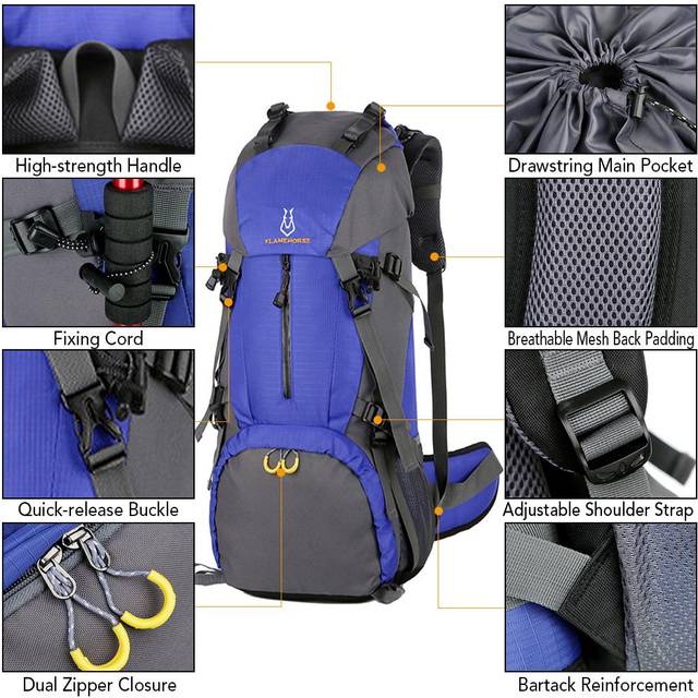 60L Water-resistant Hiking Backpack with USB Charging Port for Outdoor Camping Mountaineering red