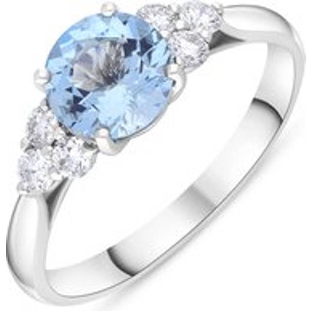 18ct White Gold 1.09ct Aquamarine 0.30ct Diamond Three Stone Ring - O