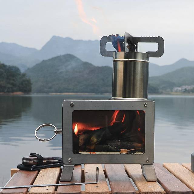 Wood Burning Stove Portable Stainless Steel Camping Stove for Cooking Camping silver