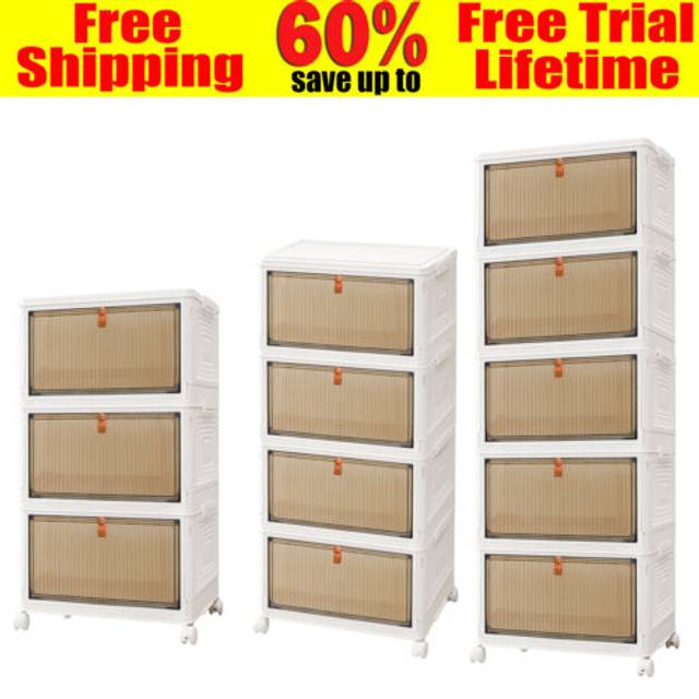 Folding large storage box stackable case cabinet closet home organizer on wheels