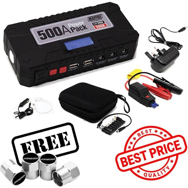 Maypole portable lithium car battery jump starter power pack 12v 500a mp7433 +cp