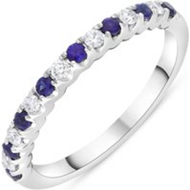 18ct White Gold 0.21ct Sapphire 0.14ct Diamond Castle Set Half Eternity Ring - M