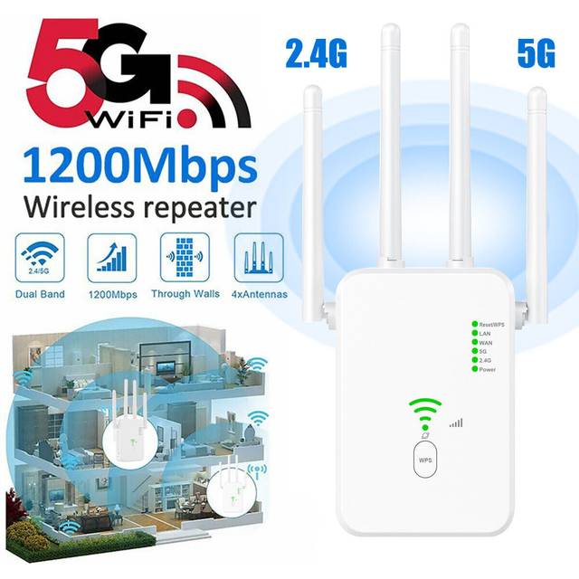 300/1200mbps wifi repeater extender dual band 2.4g/5g wireless signal booster uk