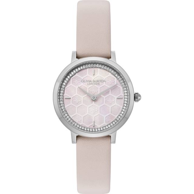 Olivia Burton 24000270 Women's Ultra Slim Honeycomb Dial Leather Strap Watch, Pink