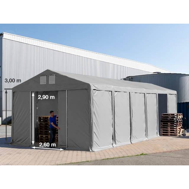 Lagertält 6x12 m - 3,0 m sidohöjd med skjutport, PVC 850 grå, inkl. hållfasthet (underlag: jord) - (93798)