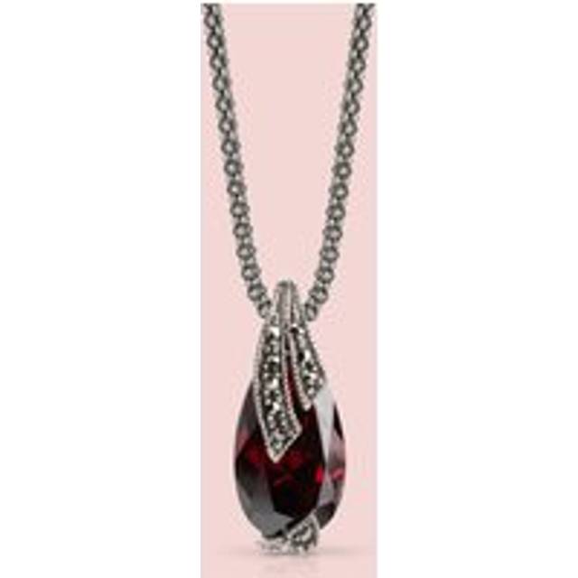 John Greed Signature Silver Marcasite & Garnet CZ Long Drop Necklace For Women - red/silver