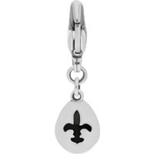 Sterling Silver Whitby Jet Pear Shaped Fleur De Lis Clip Charm - Option1 Value Silver