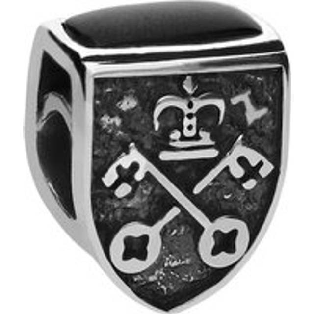 Sterling Silver Whitby Jet York Minster Cross Key and Rose Tube Charm - Silver