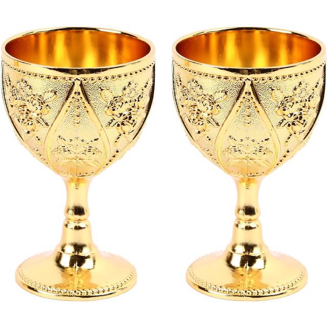 2 Pcs Wine Glass Exquisite 3D Relief Rose Flower Pattern Decorative Vintage Wineglass Gold gold