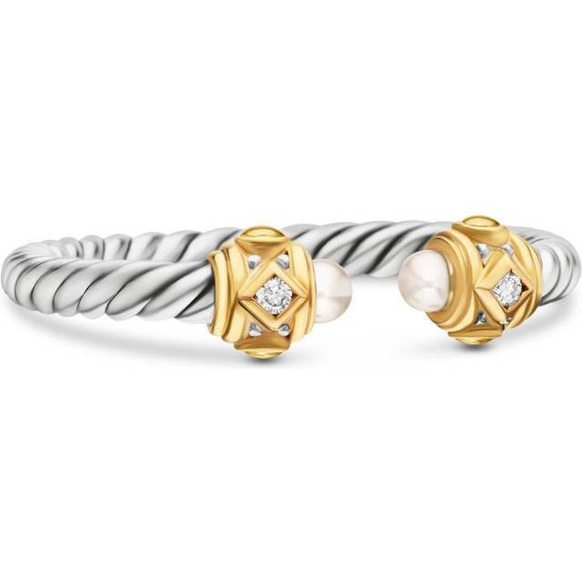 David Yurman - 18kt yellow gold and sterling silver Renaissance pearl and diamond ring (2.3mm) - women - Akoya Pearl/14kt Gold Plated Sterling Silv...