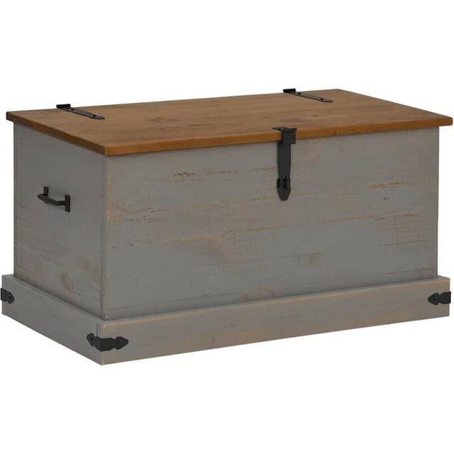 Förvaringskista HALDEN grå 91x48x47 cm massiv trä furu